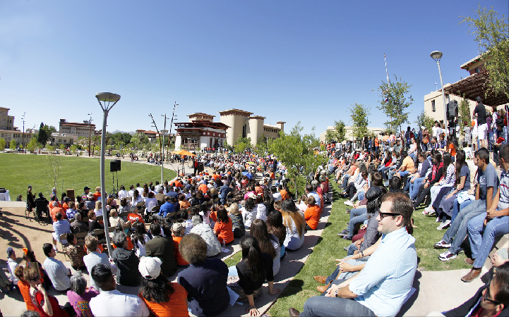 More than 1,000 UTEP students, faculty, staff and friends of the University meandered celebrated the grand opening of the Centennial Plaza and Lhakhang cultural center on April 18. Photo by Ivan Aguirre / UTEP News Service 