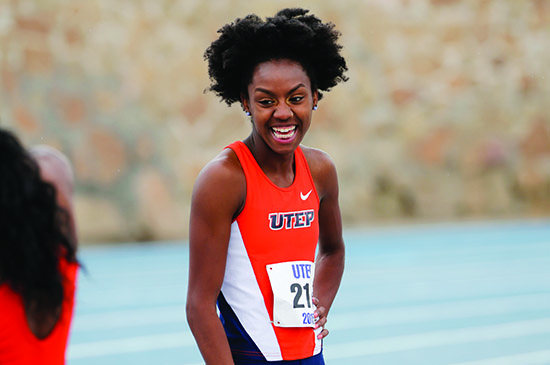 Student-athlete Aiyanna Stiverne at the UTEP Springtime track meet at Kidd Field, Saturday, March 21, 2015, in El Paso, Texas. Photo by Ivan Pierre Aguirre/UTEP News Service