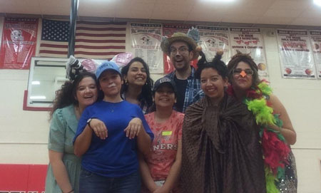 UTEP students in the Traveling Children's Troupe pose after a performance at a local elementary school. Photo courtesy of Adriana Dominguez.