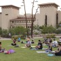 Yoga classes are seen in the middle of UTEP’s Centennial Plaza on Tuesday, September 20, 2016. Green Business Certification Inc., has named UTEP’s Campus Transformation project as the first project to earn a SITES Silver Certification Award for achievement in landscape sustainability, is one of many honors bestowed on the Plaza since opening in April 2015. Photo by UTEP Communications Staff