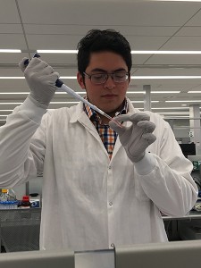 Edmundo Esparza is seen inside the Novartis Institute for Biomedical Research (NIBR) in Cambridge, Massachusetts.  Photo courtesy of Edmundo Esparza